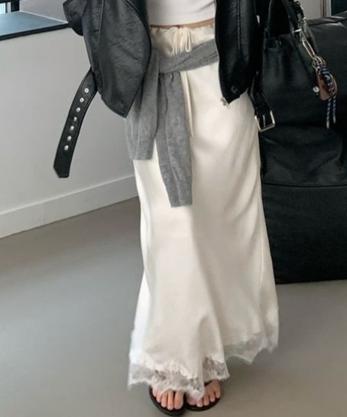FREE STYLISTS(フリー スタイリスト)の「YUGA_YGMC Korean-style satin lace skirt(スカート・レディース・ホワイト/ブラック・FREE)」の15枚目の写真