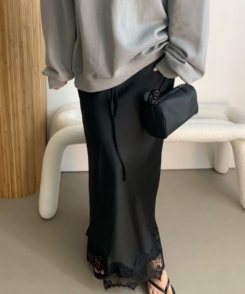 FREE STYLISTS(フリー スタイリスト)の「YUGA_YGMC Korean-style satin lace skirt(スカート・レディース・ホワイト/ブラック・FREE)」の10枚目の写真