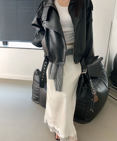 FREE STYLISTS(フリー スタイリスト)の「YUGA_YGMC Korean-style satin lace skirt(スカート・レディース・ホワイト/ブラック・FREE)」の16枚目の写真