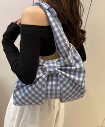 Liaa/リボン ギンガムチェック トートバッグ A18796