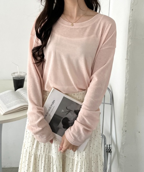 CLEA(クレア)の「キャミ付きシアートップスロンT(Tシャツ/カットソー・レディース・グレー/イエロー/ピンクベージュ/ホワイト/ライトピンク/ライトグリーン/ブラック/ライトグレー/ライトブルー・FREE)」の8枚目の写真