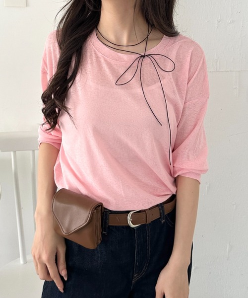 CLEA(クレア)の「キャミ付きシアートップスロンT(Tシャツ/カットソー・レディース・グレー/イエロー/ピンクベージュ/ホワイト/ライトピンク/ライトグリーン/ブラック/ライトグレー/ライトブルー・FREE)」の9枚目の写真