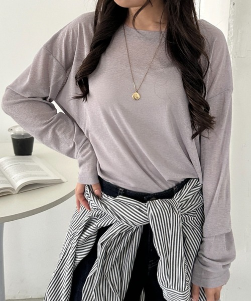 CLEA(クレア)の「キャミ付きシアートップスロンT(Tシャツ/カットソー・レディース・グレー/イエロー/ピンクベージュ/ホワイト/ライトピンク/ライトグリーン/ブラック/ライトグレー/ライトブルー・FREE)」の1枚目の写真