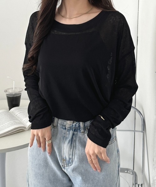 CLEA(クレア)の「キャミ付きシアートップスロンT(Tシャツ/カットソー・レディース・グレー/イエロー/ピンクベージュ/ホワイト/ライトピンク/ライトグリーン/ブラック/ライトグレー/ライトブルー・FREE)」の15枚目の写真