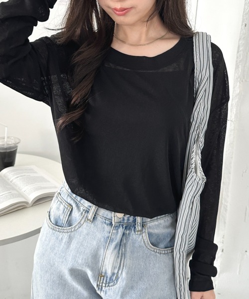 CLEA(クレア)の「キャミ付きシアートップスロンT(Tシャツ/カットソー・レディース・グレー/イエロー/ピンクベージュ/ホワイト/ライトピンク/ライトグリーン/ブラック/ライトグレー/ライトブルー・FREE)」の17枚目の写真