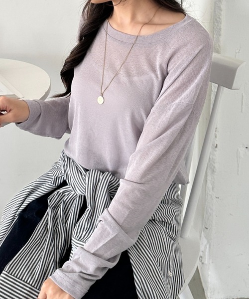 CLEA(クレア)の「キャミ付きシアートップスロンT(Tシャツ/カットソー・レディース・グレー/イエロー/ピンクベージュ/ホワイト/ライトピンク/ライトグリーン/ブラック/ライトグレー/ライトブルー・FREE)」の22枚目の写真