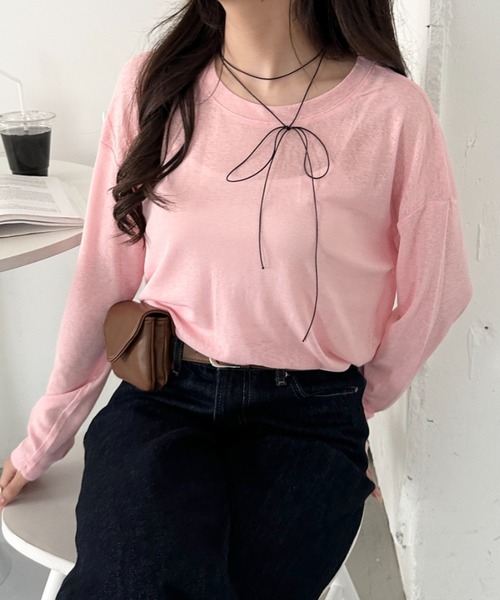 CLEA(クレア)の「キャミ付きシアートップスロンT(Tシャツ/カットソー・レディース・グレー/イエロー/ピンクベージュ/ホワイト/ライトピンク/ライトグリーン/ブラック/ライトグレー/ライトブルー・FREE)」の10枚目の写真