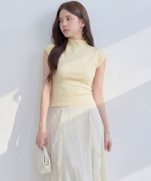 DRESS PLUS(ドレスプラス)の「リブカットソー リブ編みT レディース(Tシャツ/カットソー・レディース・パープル/イエロー/アイボリー/ブラック/ブルー・M)」の5枚目の写真