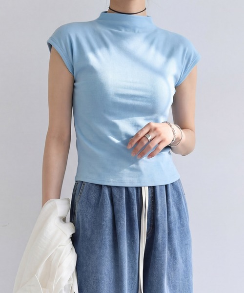 DRESS PLUS(ドレスプラス)の「リブカットソー リブ編みT レディース(Tシャツ/カットソー・レディース・パープル/イエロー/アイボリー/ブラック/ブルー・M)」の4枚目の写真