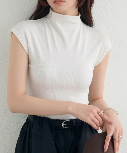 DRESS PLUS(ドレスプラス)の「リブカットソー リブ編みT レディース(Tシャツ/カットソー・レディース・パープル/イエロー/アイボリー/ブラック/ブルー・M)」の2枚目の写真