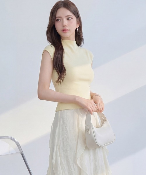 DRESS PLUS(ドレスプラス)の「リブカットソー リブ編みT レディース(Tシャツ/カットソー・レディース・パープル/イエロー/アイボリー/ブラック/ブルー・M)」の6枚目の写真
