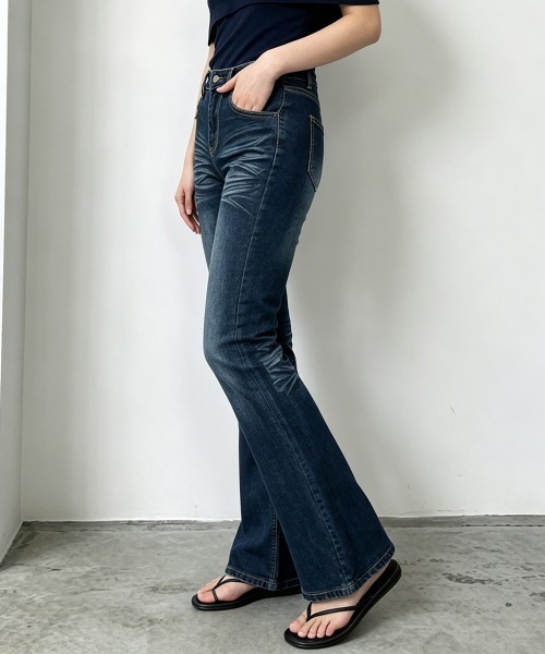 Miniministore(ミニミニストア)の「セミフレアデニムパンツレトロデニムパンツ(デニムパンツ・レディース・インディゴブルー・M/XL/S/L)」の4枚目の写真