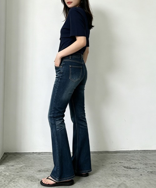 Miniministore(ミニミニストア)の「セミフレアデニムパンツレトロデニムパンツ(デニムパンツ・レディース・インディゴブルー・M/XL/S/L)」の7枚目の写真