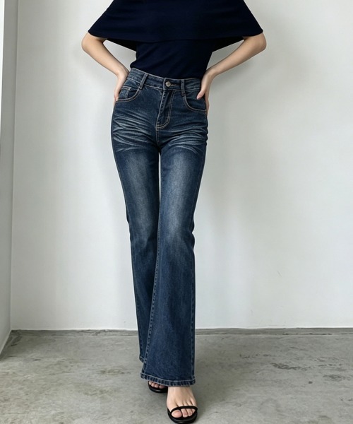 Miniministore(ミニミニストア)の「セミフレアデニムパンツレトロデニムパンツ(デニムパンツ・レディース・インディゴブルー・M/XL/S/L)」の9枚目の写真