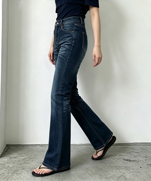 Miniministore(ミニミニストア)の「セミフレアデニムパンツレトロデニムパンツ(デニムパンツ・レディース・インディゴブルー・M/XL/S/L)」の10枚目の写真