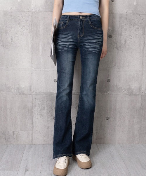 Miniministore(ミニミニストア)の「セミフレアデニムパンツレトロデニムパンツ(デニムパンツ・レディース・インディゴブルー・M/XL/S/L)」の12枚目の写真