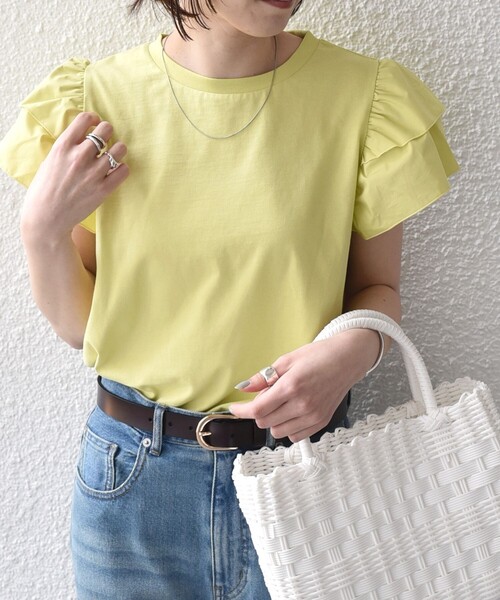 SHIPS Colors(シップス カラーズ)の「【WEB限定】SHIPS Colors:〈手洗い可能〉異素材 フリルスリーブ カットソー◇(Tシャツ/カットソー・レディース・ブラック/イエロー/オフホワイト・ONE SIZE)」の19枚目の写真