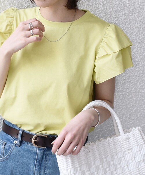 SHIPS Colors(シップス カラーズ)の「【WEB限定】SHIPS Colors:〈手洗い可能〉異素材 フリルスリーブ カットソー◇(Tシャツ/カットソー・レディース・ブラック/イエロー/オフホワイト・ONE SIZE)」の20枚目の写真