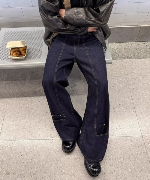 link lot（リンクロット）の「裾デザインワイドストレートデニムパンツ（デニムパンツ・メンズ・ネイビー・L/M）」の8枚目の写真