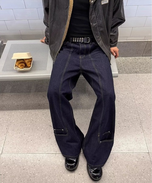 link lot（リンクロット）の「裾デザインワイドストレートデニムパンツ（デニムパンツ・メンズ・ネイビー・L/M）」の9枚目の写真