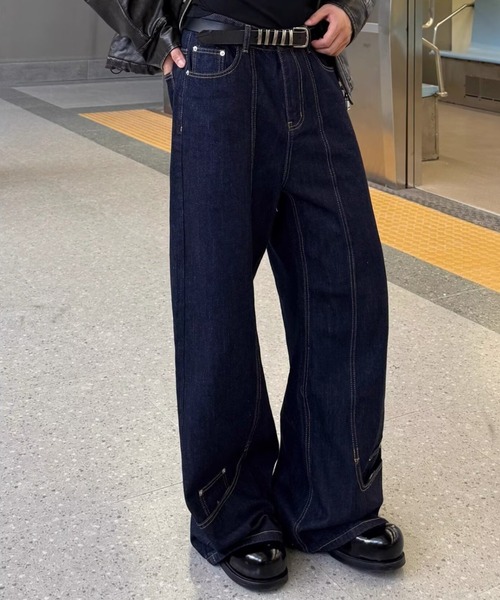 link lot（リンクロット）の「裾デザインワイドストレートデニムパンツ（デニムパンツ・メンズ・ネイビー・L/M）」の12枚目の写真