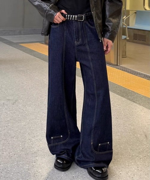 link lot（リンクロット）の「裾デザインワイドストレートデニムパンツ（デニムパンツ・メンズ・ネイビー・L/M）」の13枚目の写真