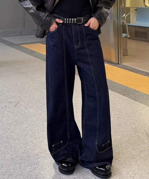 link lot（リンクロット）の「裾デザインワイドストレートデニムパンツ（デニムパンツ・メンズ・ネイビー・L/M）」の10枚目の写真