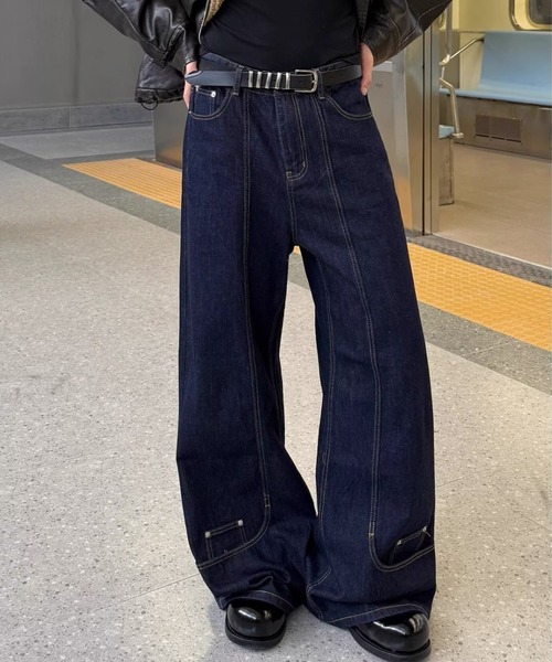 link lot（リンクロット）の「裾デザインワイドストレートデニムパンツ（デニムパンツ・メンズ・ネイビー・L/M）」の11枚目の写真