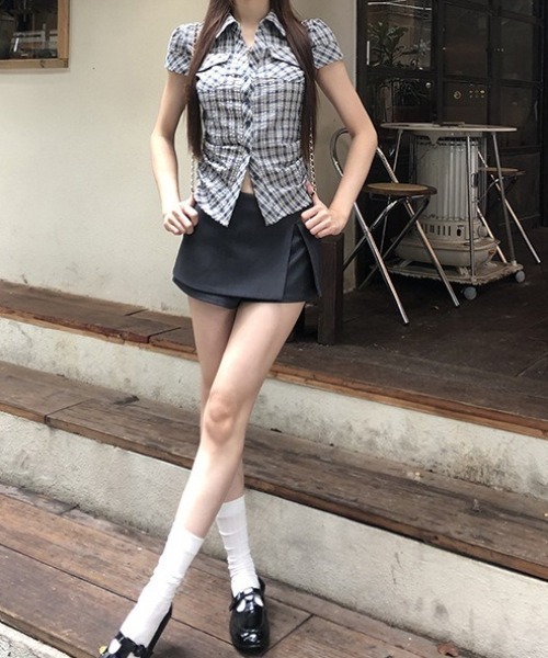 SHEPP（シープ）の「チェック柄フロントボタン タイト半袖シャツ（シャツ/ブラウス・レディース・グリーン・S/M）」の16枚目の写真
