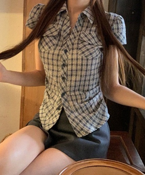 SHEPP（シープ）の「チェック柄フロントボタン タイト半袖シャツ（シャツ/ブラウス・レディース・グリーン・S/M）」の19枚目の写真