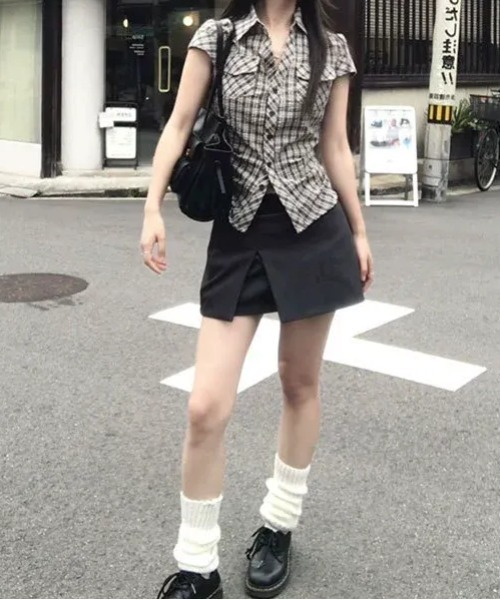 SHEPP（シープ）の「チェック柄フロントボタン タイト半袖シャツ（シャツ/ブラウス・レディース・グリーン・S/M）」の12枚目の写真