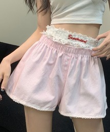 レースレイヤード風ストライプショートパンツ2枚セット