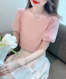 ラウンドネック バルーンスリーブ プルオーバーTシャツ