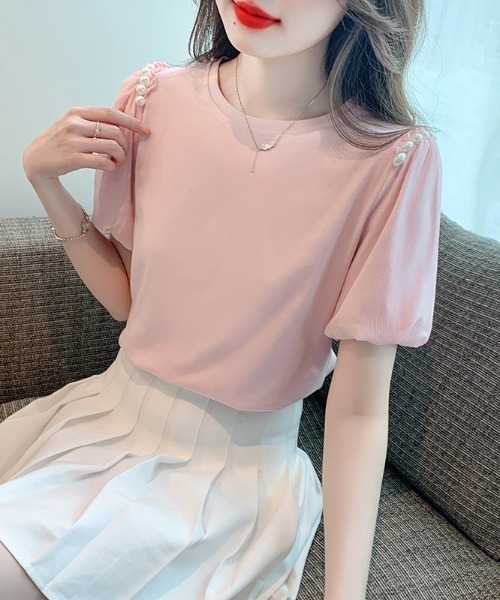 AMAJI(アマジ)の「ラウンドネック バルーンスリーブ プルオーバーTシャツ(Tシャツ/カットソー・レディース・ライトピンク・X-LARGE/LARGE/MEDIUM/SMALL)」の3枚目の写真