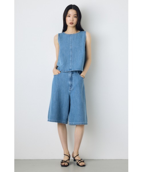 AZUL by moussy（アズールバイマウジー）の「【サイズ,身長別画像あり】【セットアップ対応】AZUL DENIM 甘撚りハーフパンツ　春服　夏服　デニム　大人カジュアル（デニムパンツ・レディース・ライトブルー/ワンウォッシュ・SMALL/MEDIUM）」の5枚目の写真
