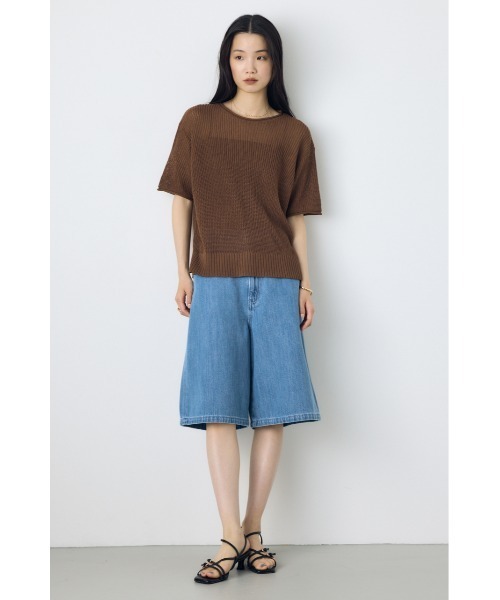 AZUL by moussy（アズールバイマウジー）の「【サイズ,身長別画像あり】【セットアップ対応】AZUL DENIM 甘撚りハーフパンツ　春服　夏服　デニム　大人カジュアル（デニムパンツ・レディース・ライトブルー/ワンウォッシュ・SMALL/MEDIUM）」の6枚目の写真