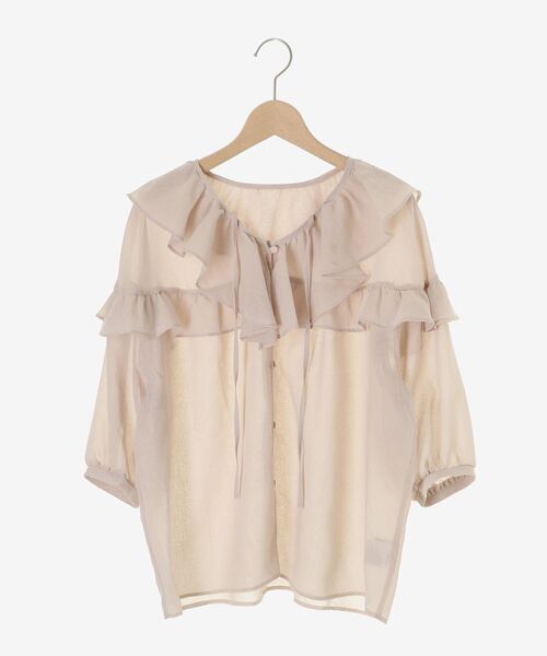 le.coeur blanc（ルクールブラン）の「Vネックダブルフリルブラウス（シャツ/ブラウス・レディース・ネイビー/ピンクベージュ/オフホワイト・38）」の8枚目の写真