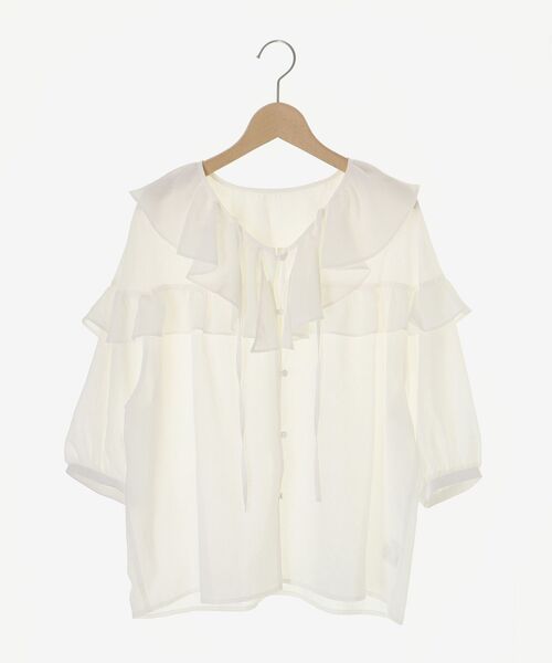 le.coeur blanc（ルクールブラン）の「Vネックダブルフリルブラウス（シャツ/ブラウス・レディース・ネイビー/ピンクベージュ/オフホワイト・38）」の18枚目の写真