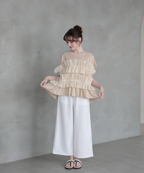 M y u(ミュー)の「フラワーブーケTシャツ(Tシャツ/カットソー・レディース・Black/White/Beige・ML)」の10枚目の写真