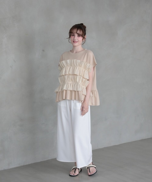 M y u(ミュー)の「フラワーブーケTシャツ(Tシャツ/カットソー・レディース・Black/White/Beige・ML)」の12枚目の写真