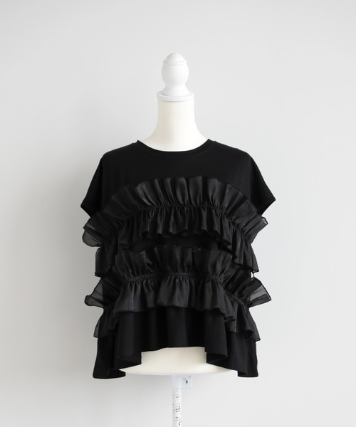M y u(ミュー)の「フラワーブーケTシャツ(Tシャツ/カットソー・レディース・Black/White/Beige・ML)」の8枚目の写真