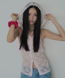 lace sleeveless hooded top / レースフーディータンク