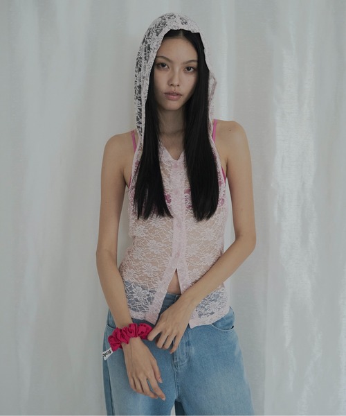 FEKETE(フェケテ)の「lace sleeveless hooded top / レースフーディータンク(タンクトップ・レディース・ライトピンク/パープル・LARGE/MEDIUM/SMALL)」の10枚目の写真