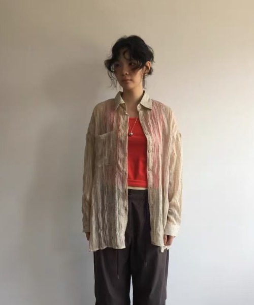 Lis ardent（リスアルダン）の「【2color】抜け感シアーチェック ルーズ長袖シャツ / 韓国シアーシャツ（シャツ/ブラウス・レディース・ライトベージュ/ブラック・M）」の15枚目の写真