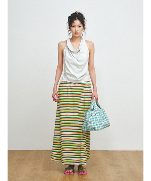 PLZPROJECT(プリーズプロジェクト)の「TERRY MULTI-STRIPE SKIRT, GREEN(スカート・レディース・グリーン・FREE)」の2枚目の写真