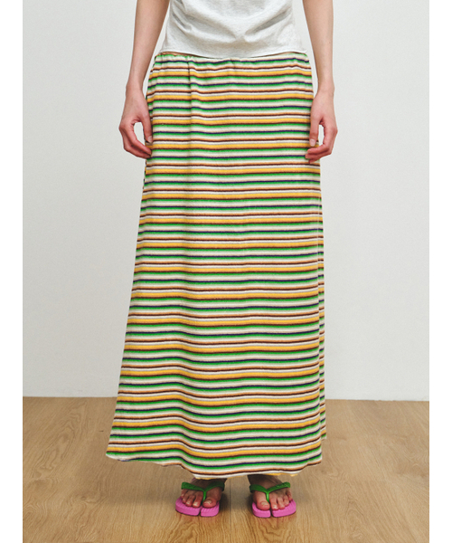 PLZPROJECT(プリーズプロジェクト)の「TERRY MULTI-STRIPE SKIRT, GREEN(スカート・レディース・グリーン・FREE)」の5枚目の写真