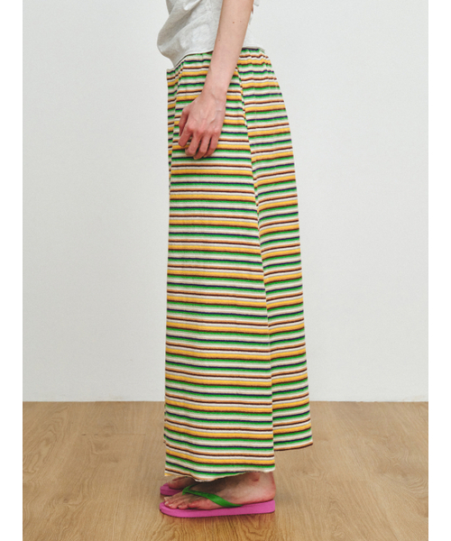 PLZPROJECT(プリーズプロジェクト)の「TERRY MULTI-STRIPE SKIRT, GREEN(スカート・レディース・グリーン・FREE)」の6枚目の写真