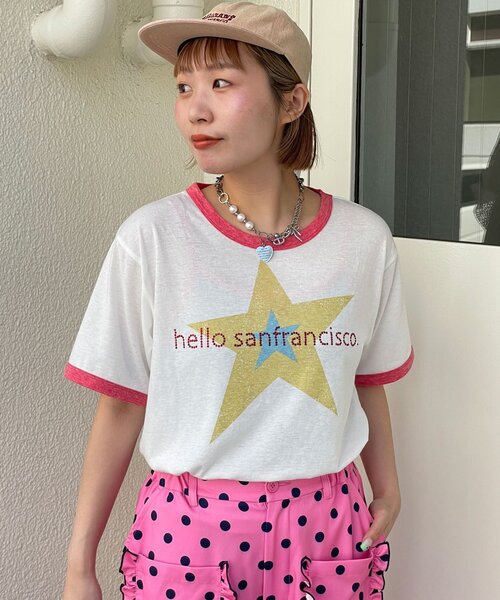 HELLO.SANFRANCISCO（ハローサンフランシスコ）の「【HELLO.SANFRANCISCO/ハローサンフランシスコ】ラインストーンプリントリンガーTEE（Tシャツ/カットソー・レディース・ブルー/ホワイト・ONE SIZE）」の16枚目の写真