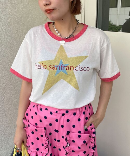 HELLO.SANFRANCISCO（ハローサンフランシスコ）の「【HELLO.SANFRANCISCO/ハローサンフランシスコ】ラインストーンプリントリンガーTEE（Tシャツ/カットソー・レディース・ブルー/ホワイト・ONE SIZE）」の17枚目の写真