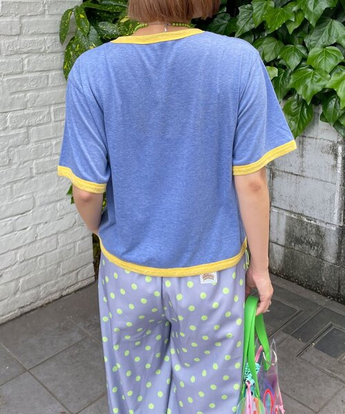 HELLO.SANFRANCISCO（ハローサンフランシスコ）の「【HELLO.SANFRANCISCO/ハローサンフランシスコ】ラインストーンプリントリンガーTEE（Tシャツ/カットソー・レディース・ブルー/ホワイト・ONE SIZE）」の6枚目の写真